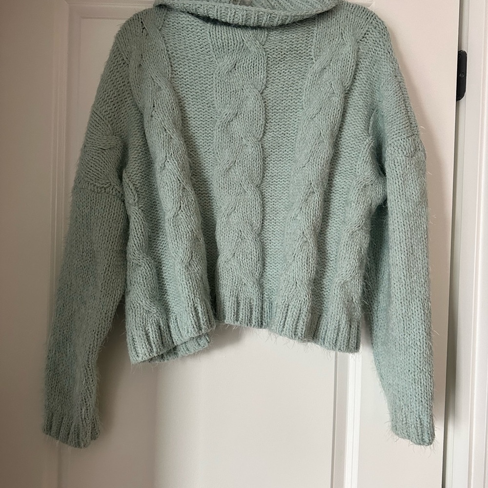 Adyson Parker Mint Cable Knit Cropped Turtleneck Sweater - Picture 2 of 3